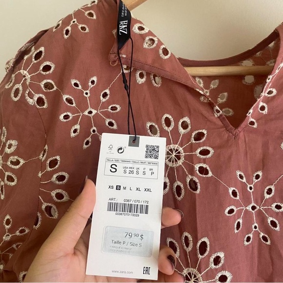ZARA Terracotta Dandelion Floral Embroidery Dress - Picture 6 of 6